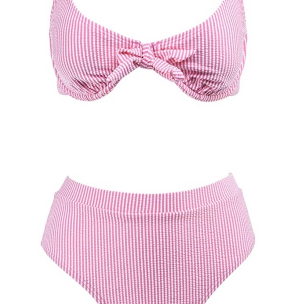 Pink Knot Underwire Bra High Waist Bikini